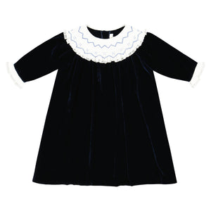 Celeste Navy Velvet Long Sleeve Bishop Dress
