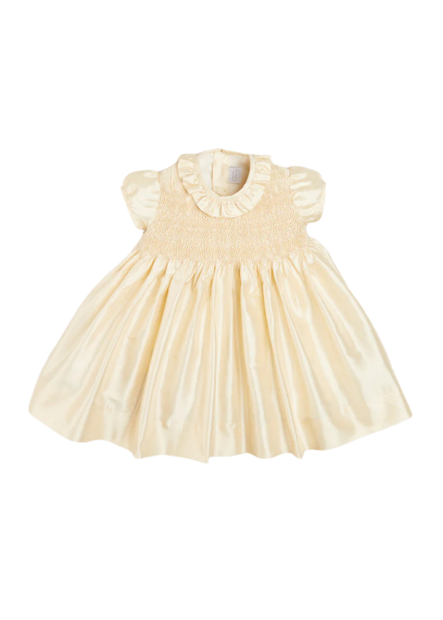 Girls Silk Hand Smocked Celebration Dress in Champagne (6mths-10yrs) Dresses from Pepa London