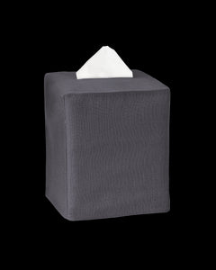 A charcoal linen tissue box cover