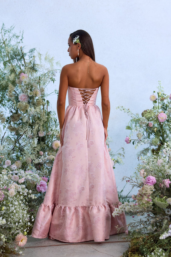 The Charlotte Dress in Light Pink Windsor Brocade | Over The Moon The Charlotte Dress in Light Pink Windsor Brocade | Over The Moon