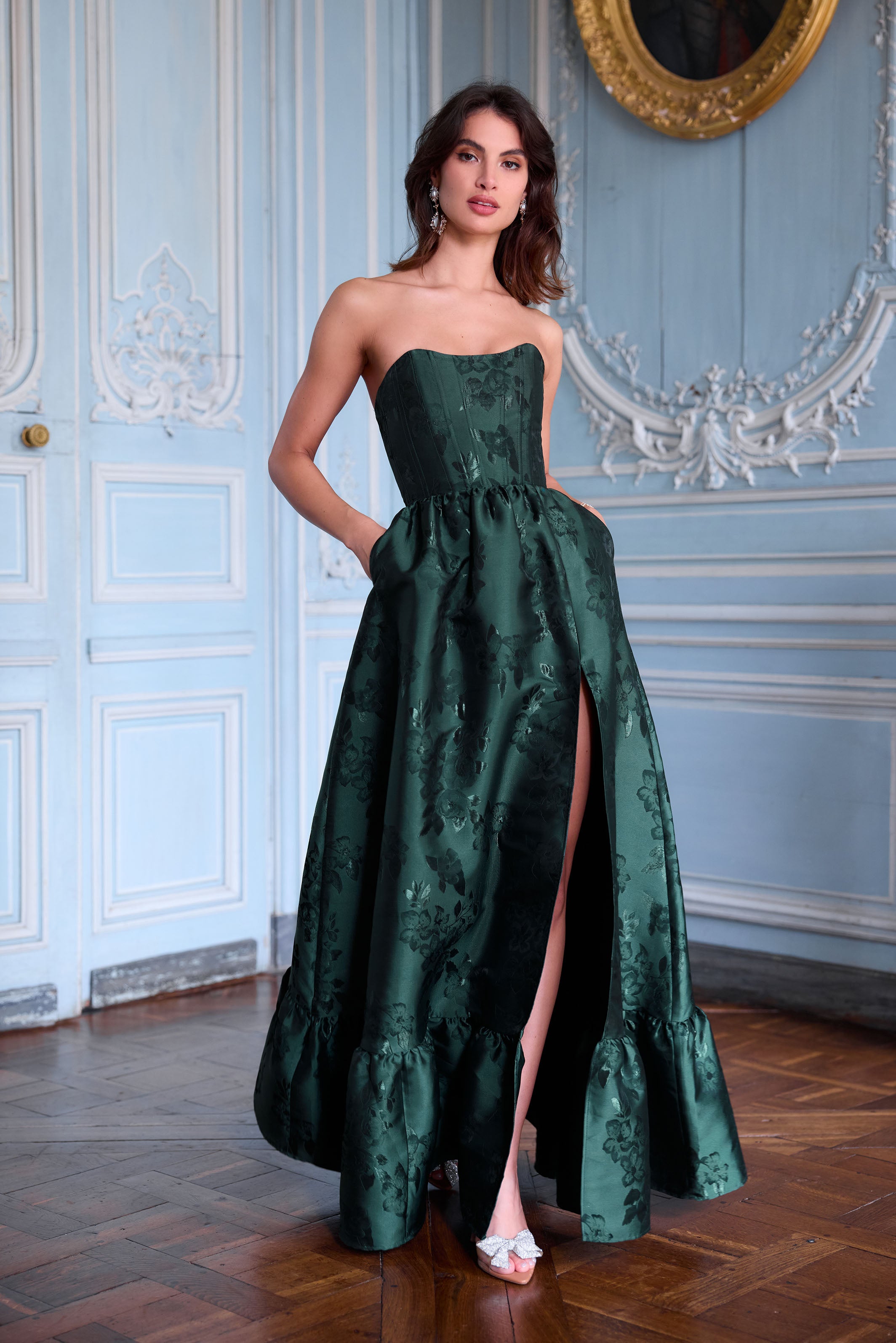 The Charlotte Dress in Emerald Baroque Floral | Over The Moon
