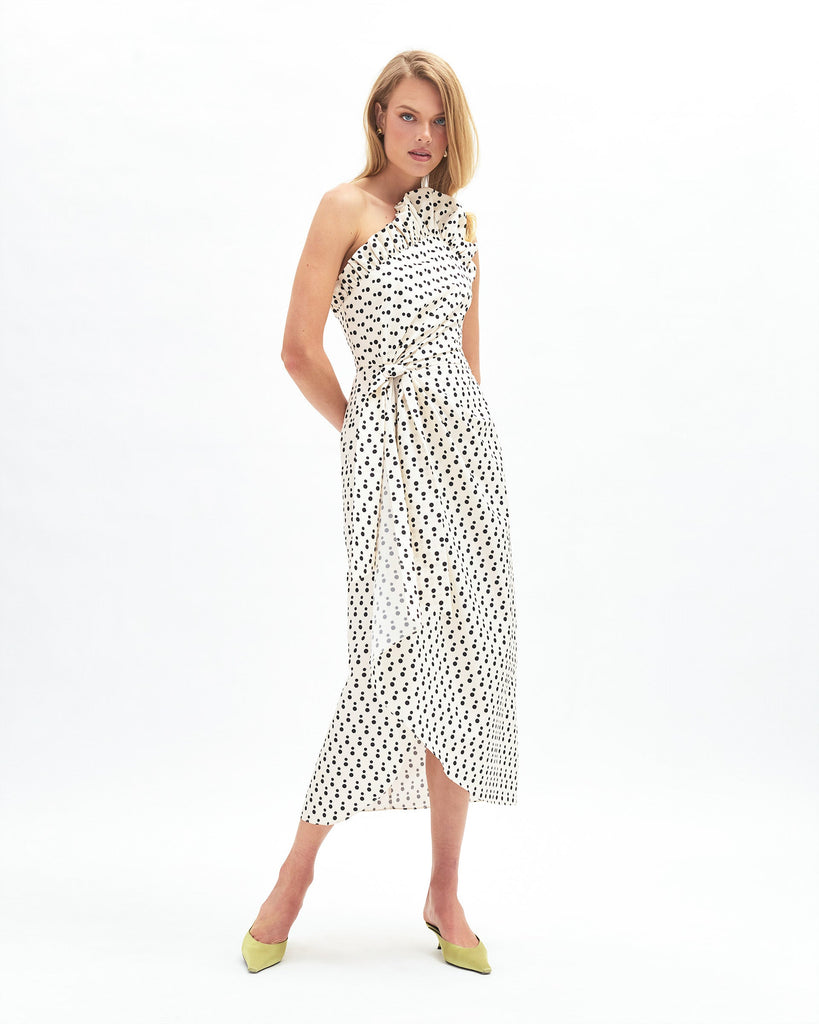 Charlotte Polka Dot Dress in Ivory/Noir