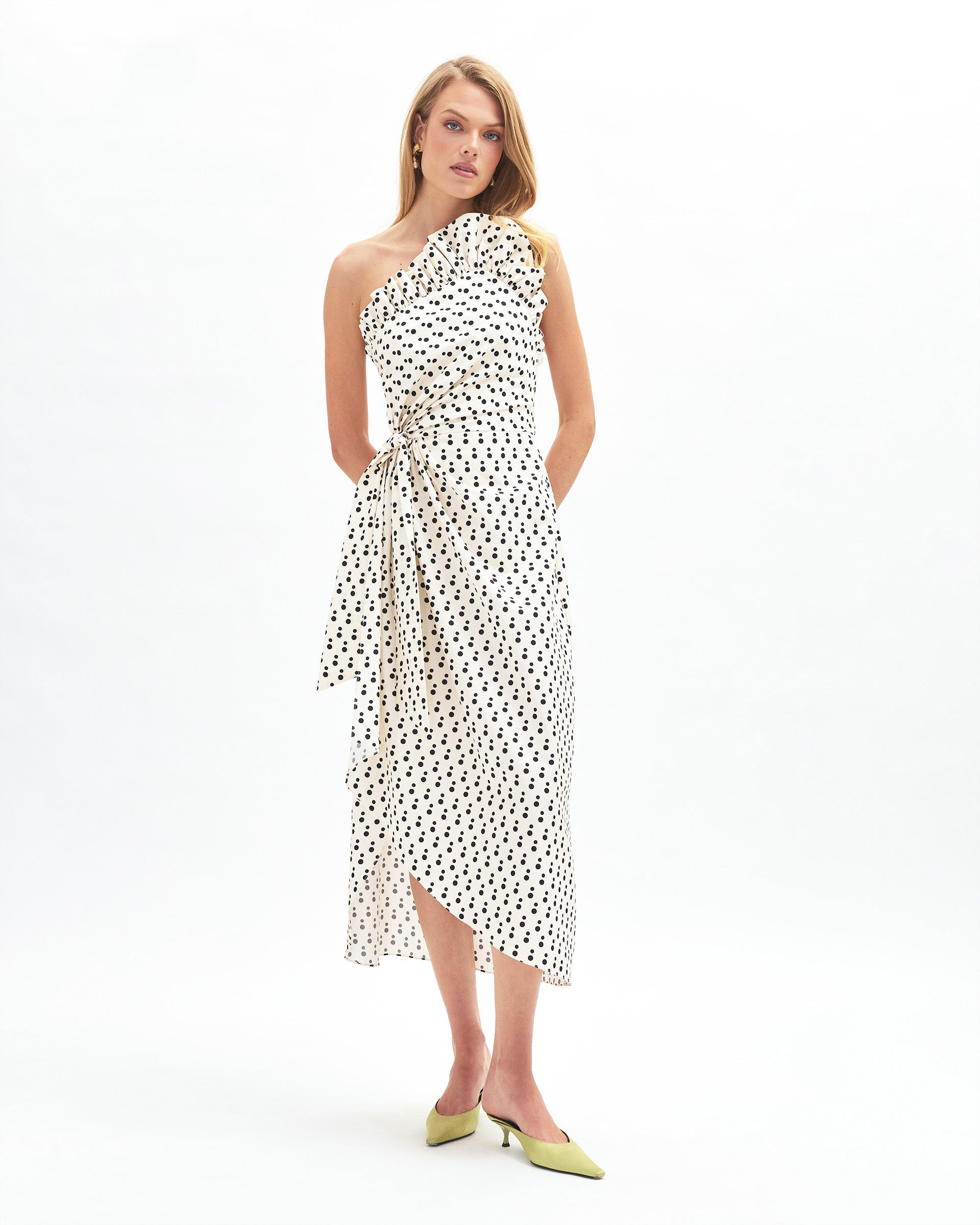 Charlotte Polka Dot Dress in Ivory/Noir