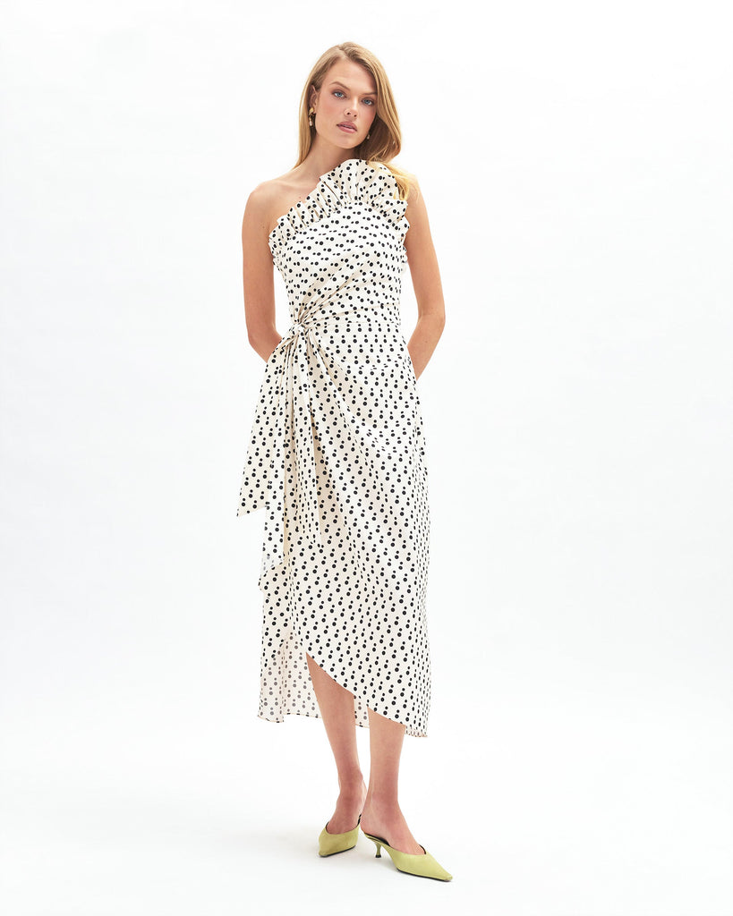 Charlotte Polka Dot Dress in Ivory/Noir