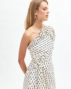 Charlotte Polka Dot Dress in Ivory/Noir
