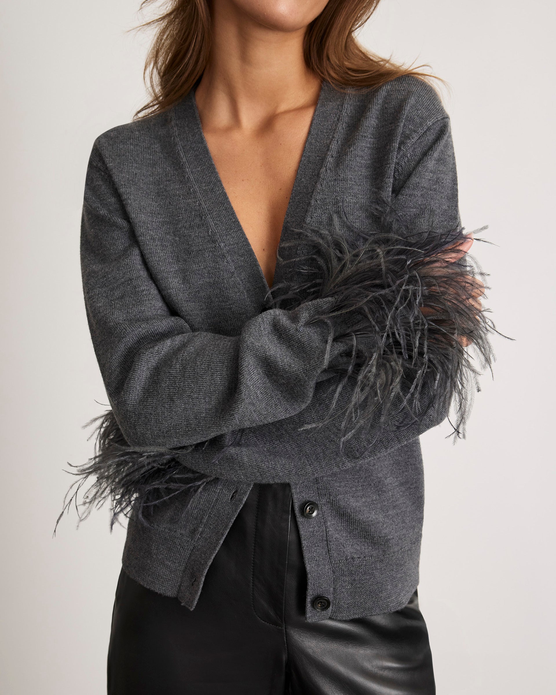 Charlotte Feather Cardigan in Dark Heather Gray