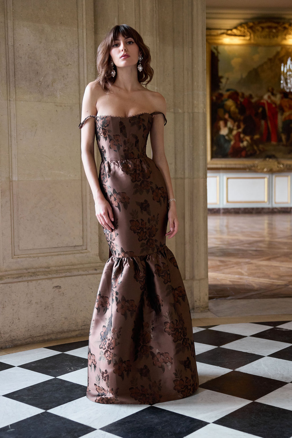 The Cherie Dress in Cocoa Baroque Floral 0-0 / Cocoa Baroque Floral