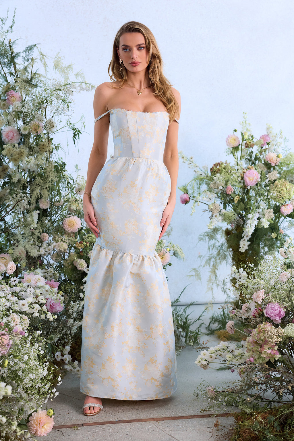The Cherie Dress in Sky Windsor Brocade 4 / Sky Windsor Brocade The Cherie Dress in Sky Windsor Brocade 4 / Sky Windsor Brocade