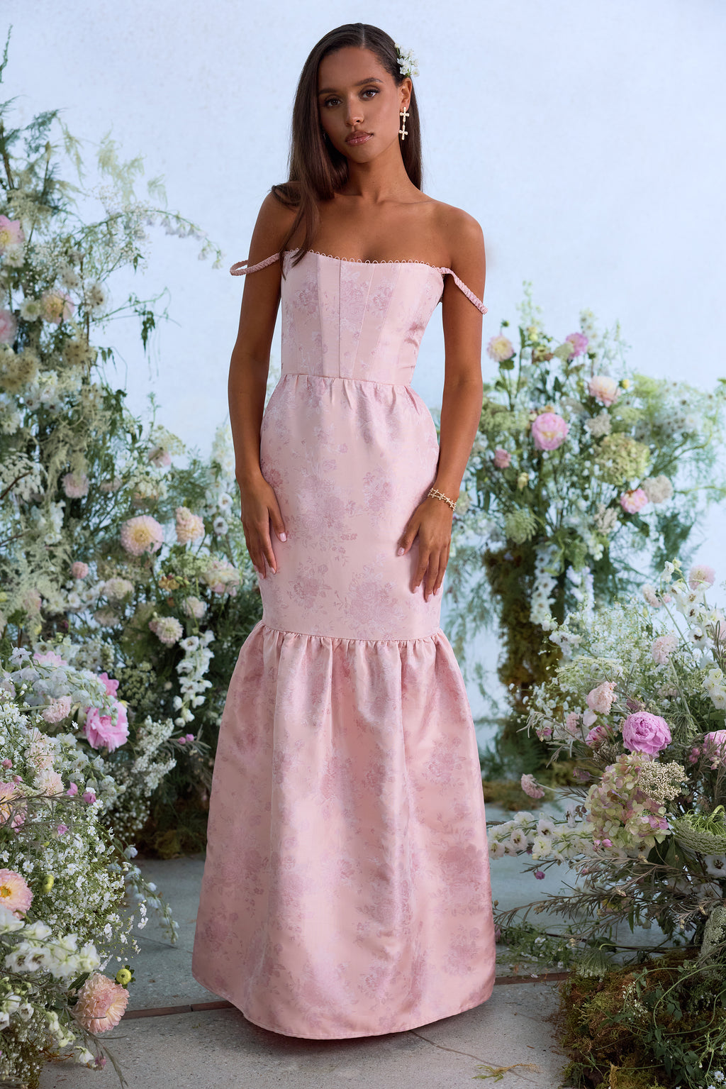 The Cherie Dress in Light Pink Windsor Brocade 4 / Light Pink Windsor Brocade