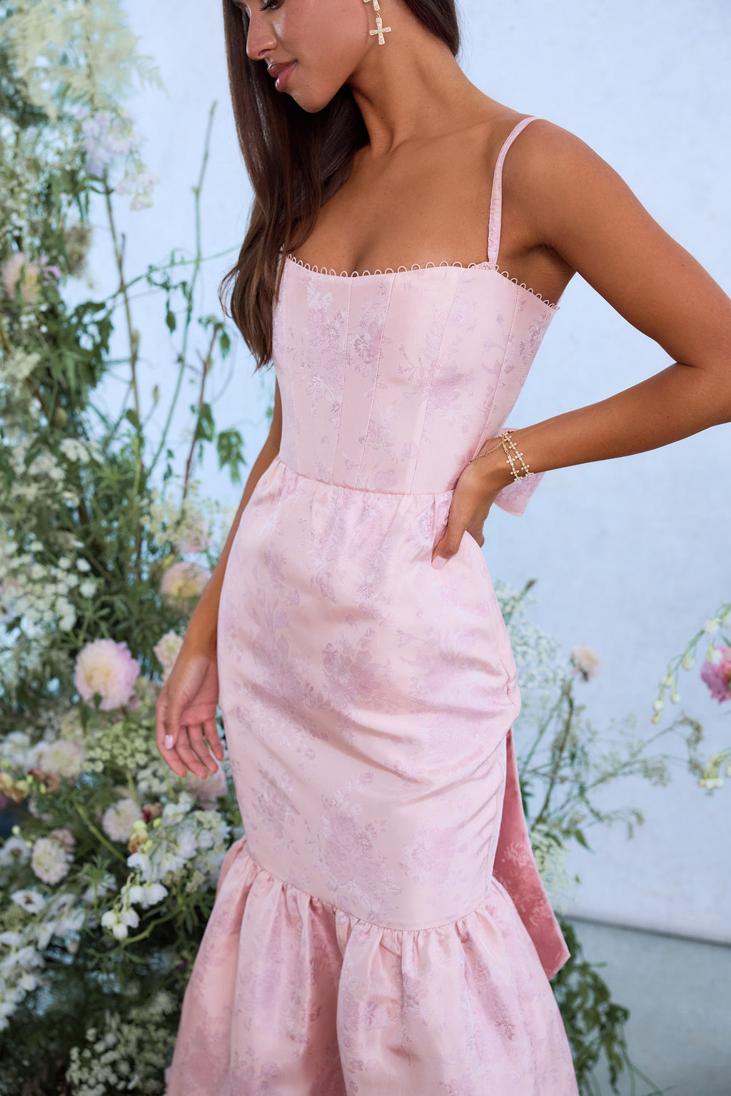 The Cherie Dress in Light Pink Windsor Brocade 4 / Light Pink Windsor Brocade