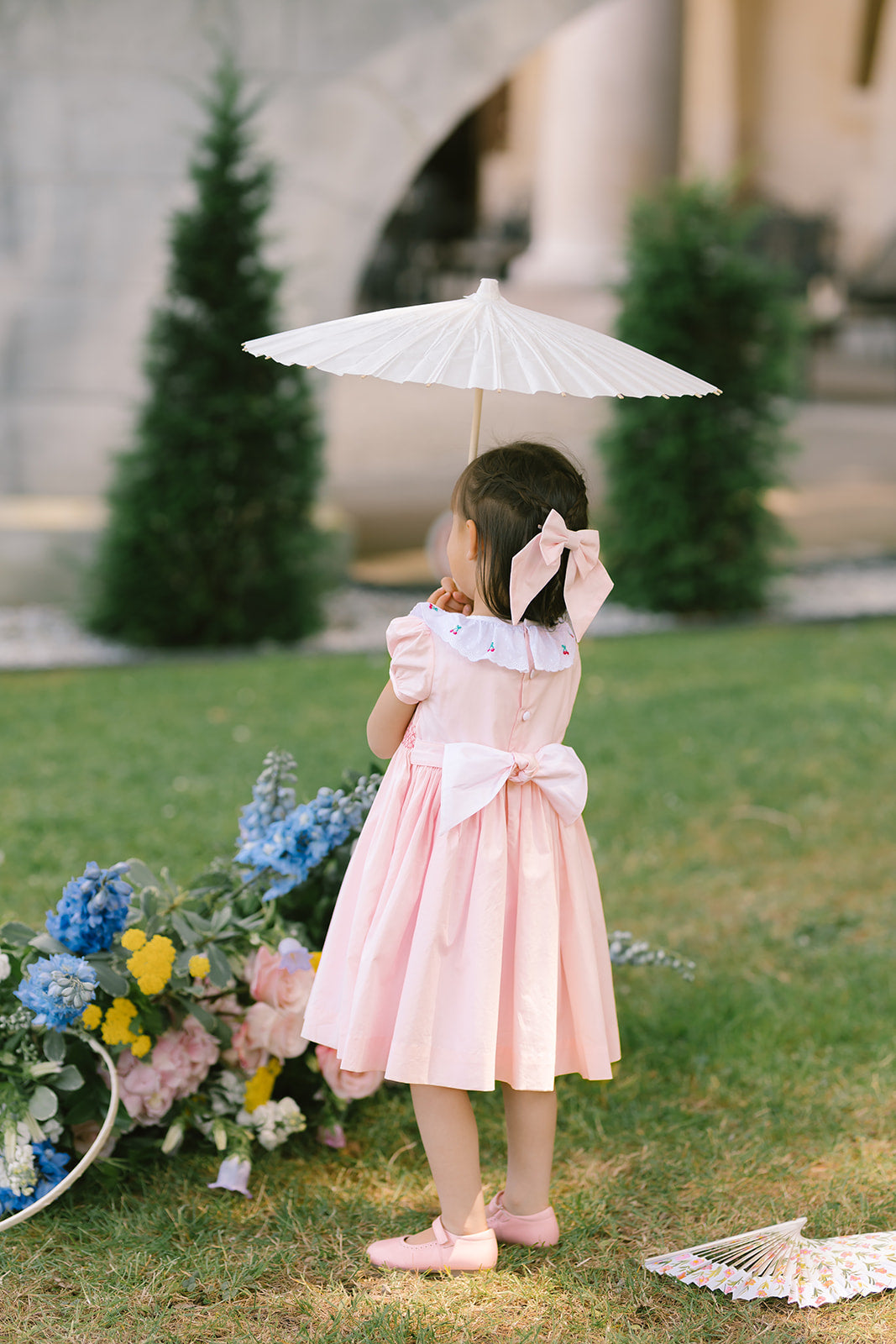 Cherry Pink Short Puff Smocked Dress