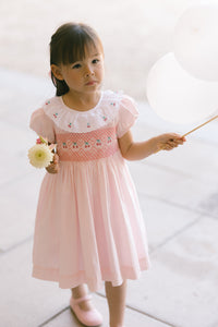 Cherry Pink Short Puff Smocked Dress