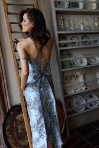The Cheryl Dress in Light Blue Lilibet Brocade