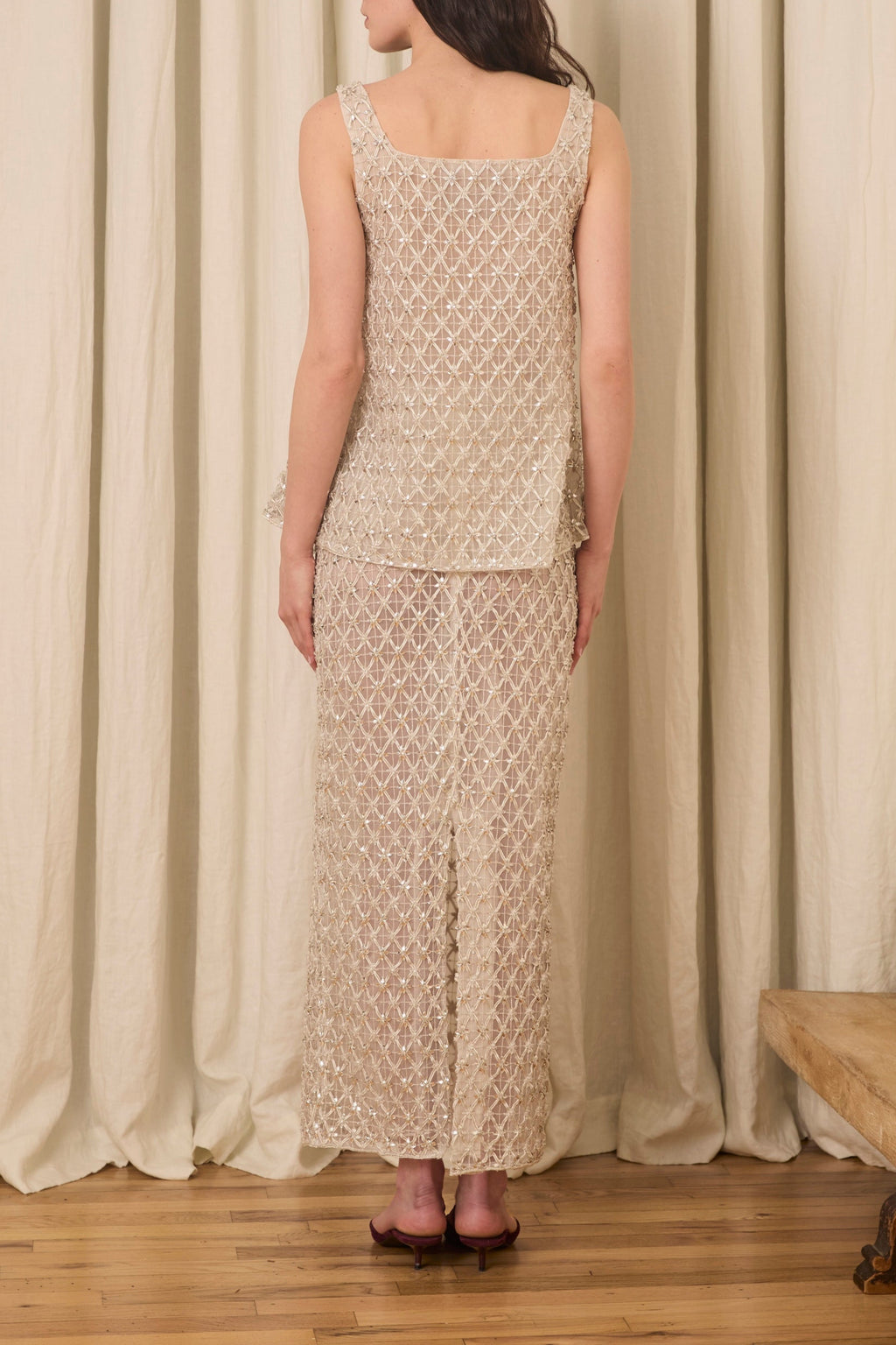 Chloe Tank in Crystal Lattice Embroidery