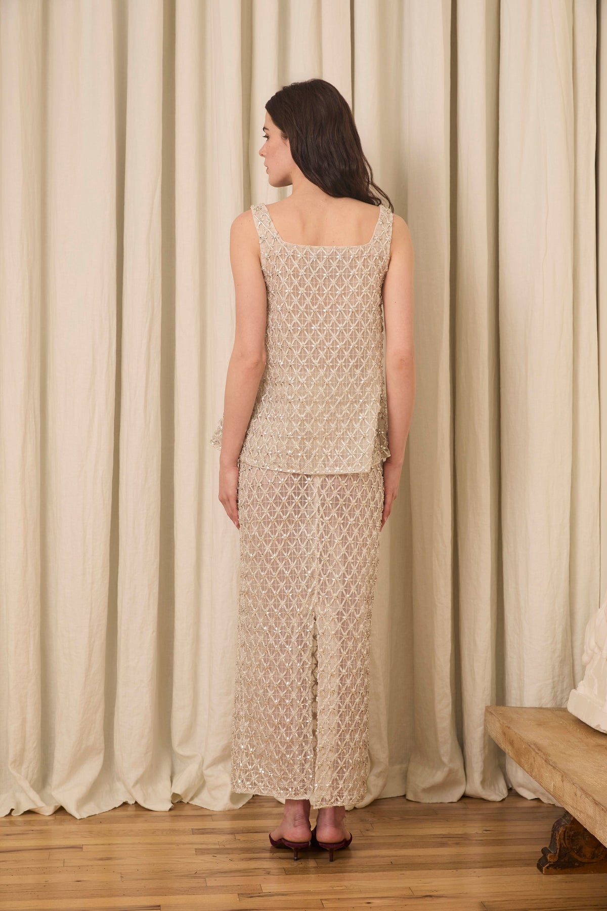 Chloe Tank in Crystal Lattice Embroidery