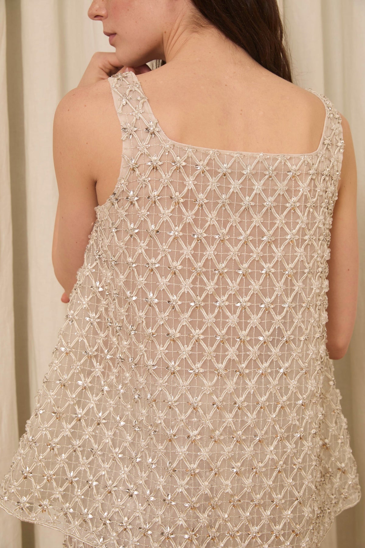 Chloe Tank in Crystal Lattice Embroidery