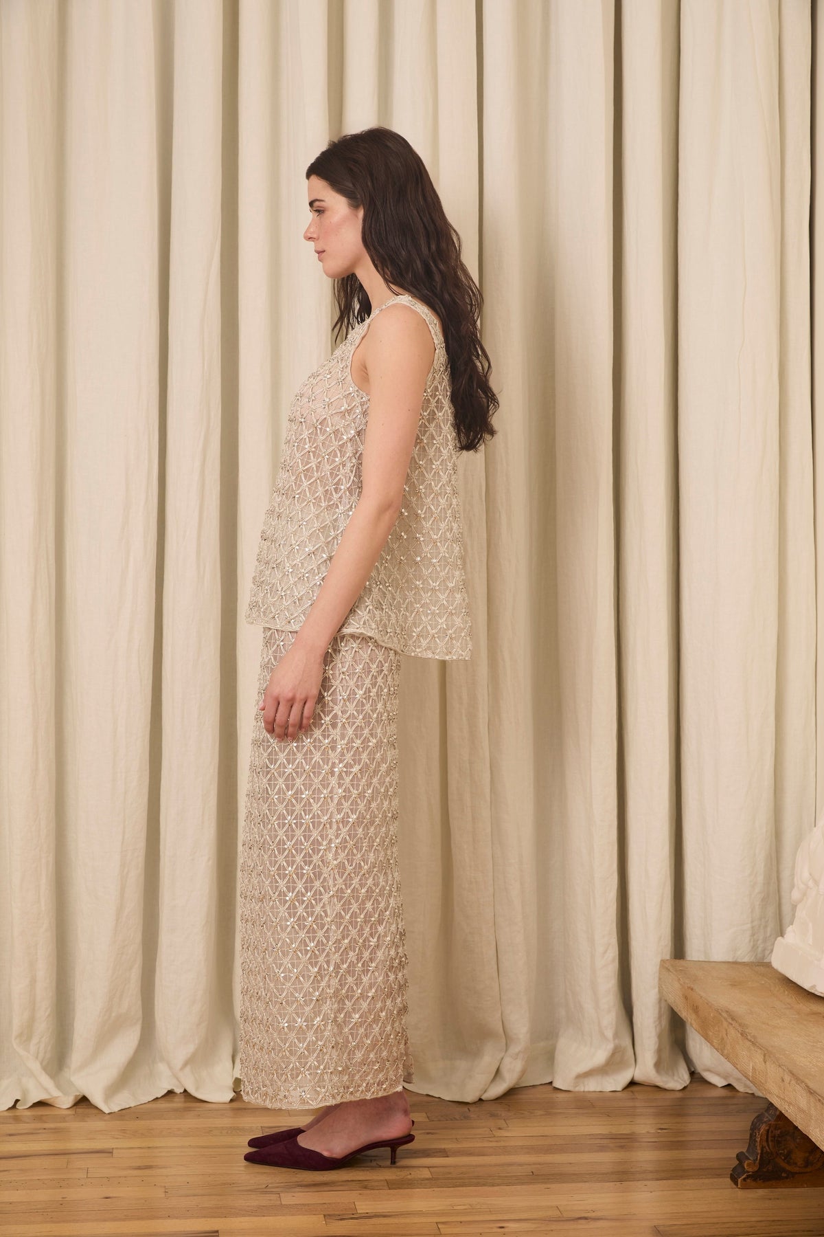 Chloe Tank in Crystal Lattice Embroidery
