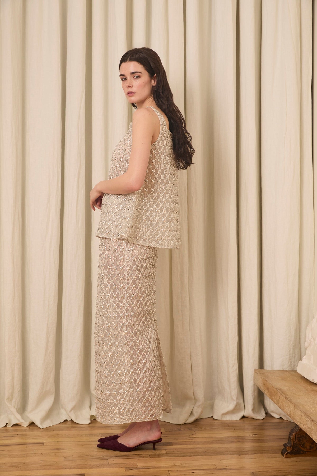 Chloe Tank in Crystal Lattice Embroidery
