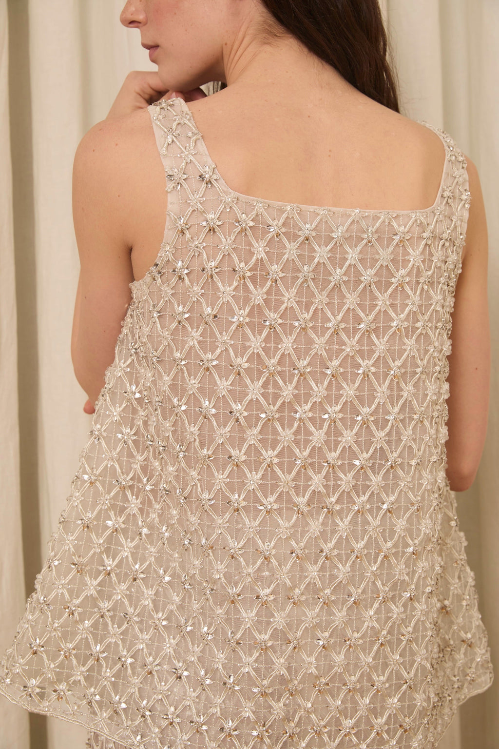 Chloe Tank in Crystal Lattice Embroidery