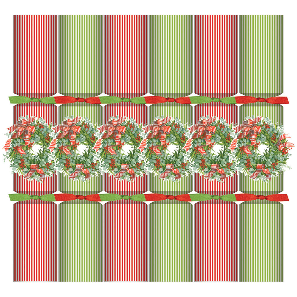 Ribbon Stripe Wreath Christmas Cracker, 6 per Box