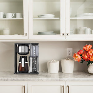 Specialty Coffeemaker with Fold-Away Frother & Glass Carafe