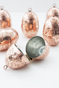 CMK Copper Etched Bird & Floral Egg Ornaments, Set of 4