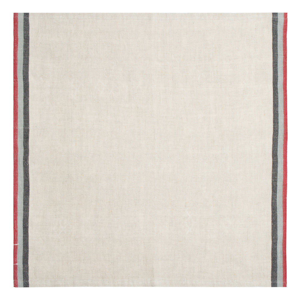 Normandy Natural Napkins in Red, Grey, & Black Stripes, Set of 4