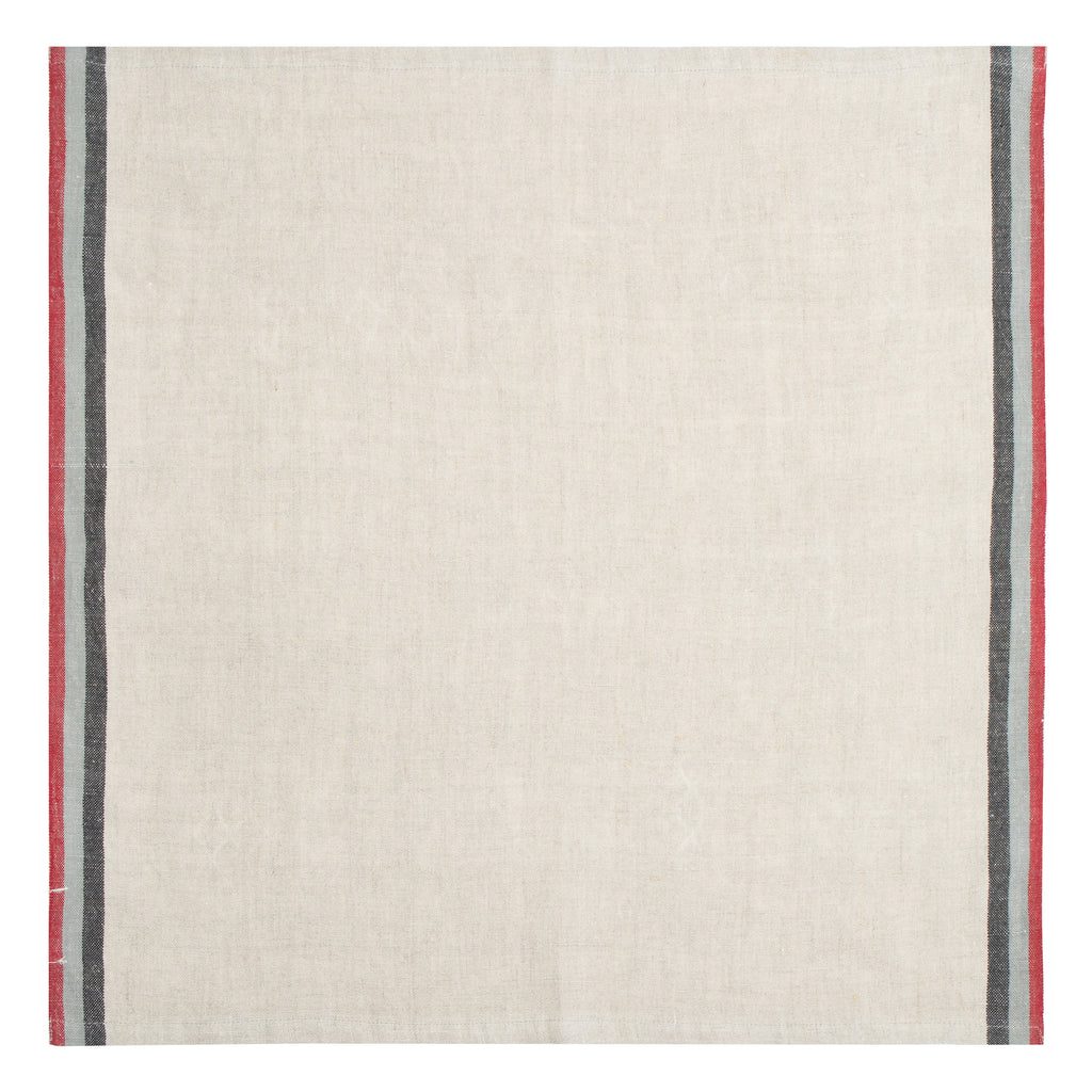 Normandy Natural Napkins in Red, Grey, & Black Stripes, Set of 4