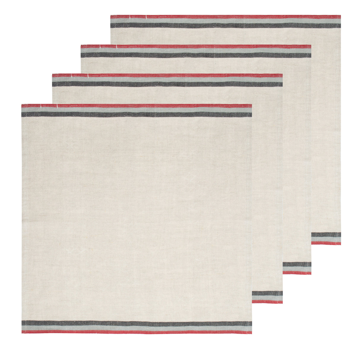Normandy Natural Napkins in Red, Grey, & Black Stripes, Set of 4