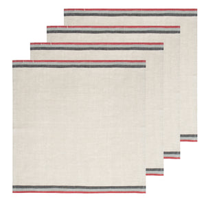 Normandy Natural Napkins in Red, Grey, & Black Stripes, Set of 4