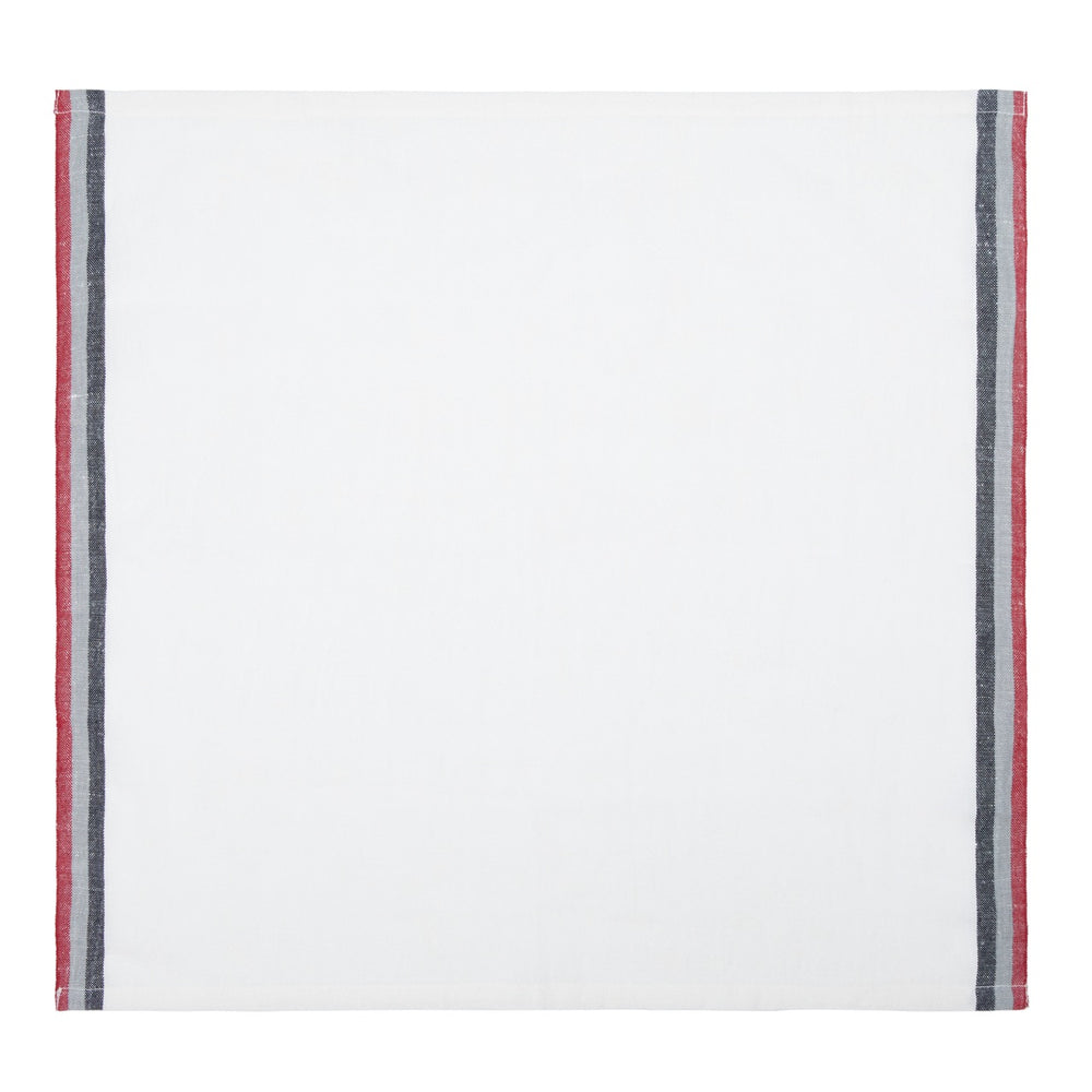 Normandy White Napkins in Red, Grey, & Black Stripes, Set of 4