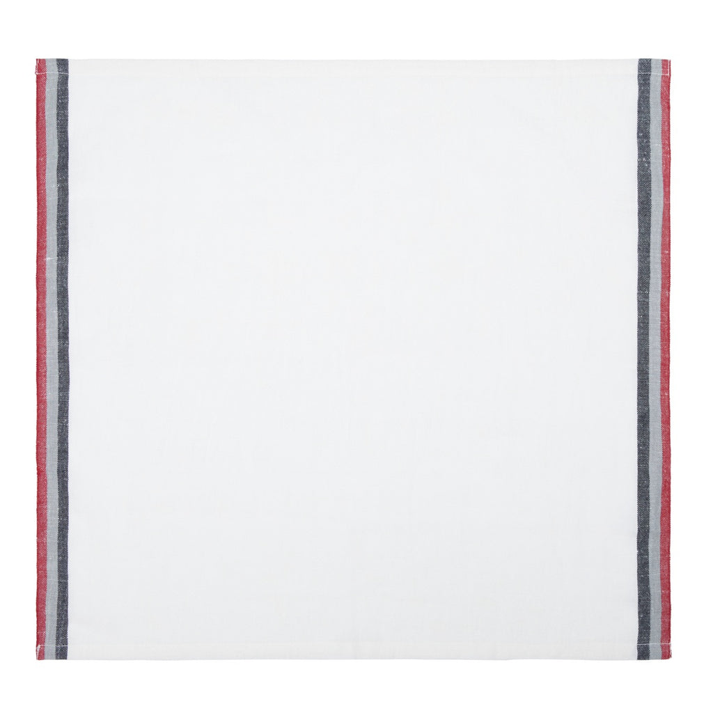 Normandy White Napkins in Red, Grey, & Black Stripes, Set of 4