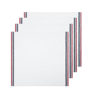 Normandy White Napkins in Red, Grey, & Black Stripes, Set of 4