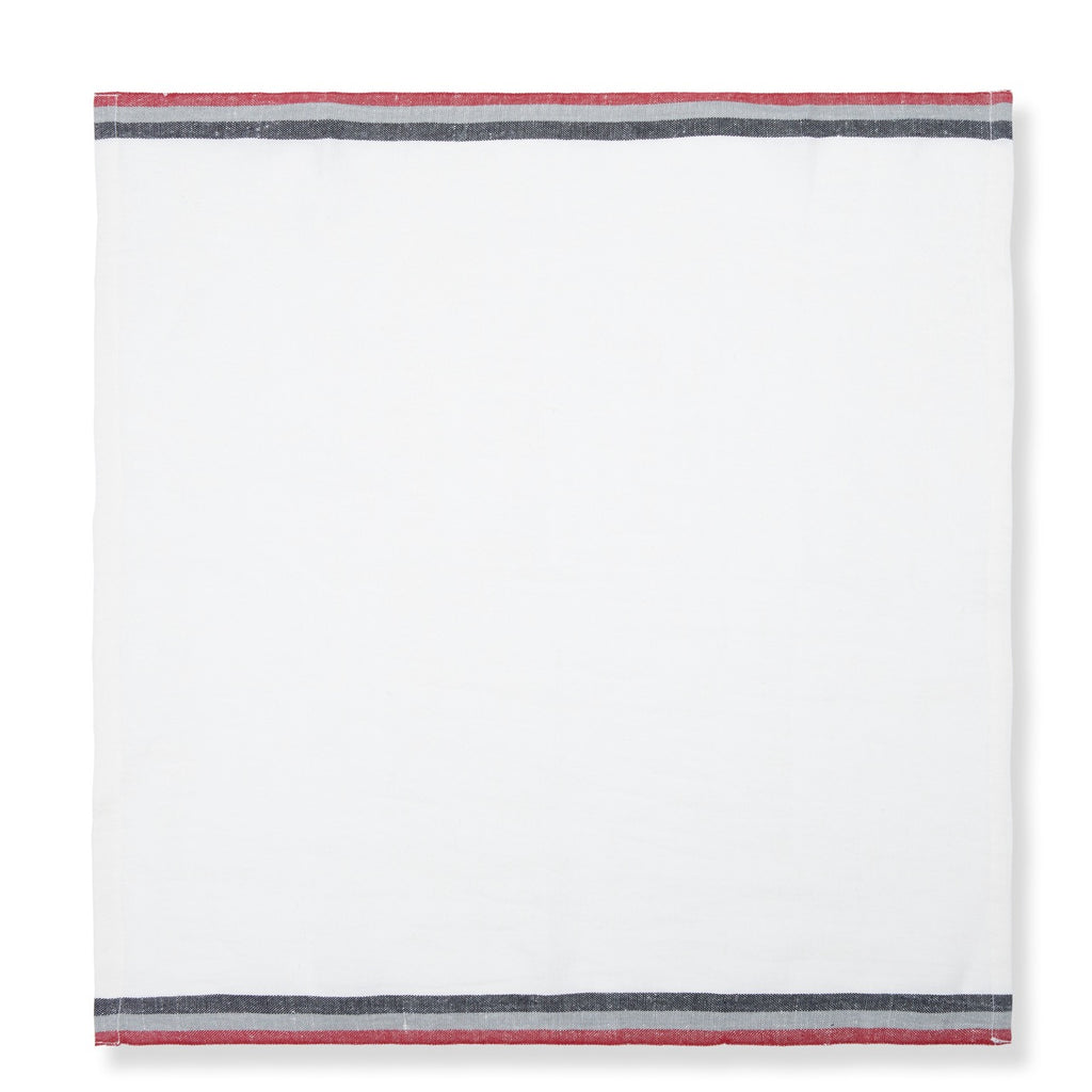 Normandy White Napkins in Red, Grey, & Black Stripes, Set of 4