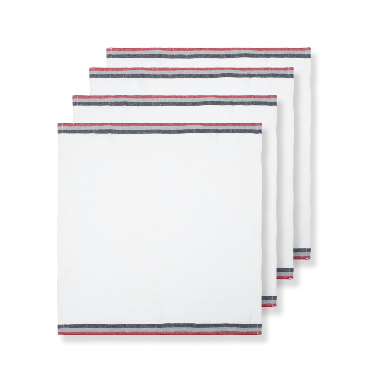 Normandy White Napkins in Red, Grey, & Black Stripes, Set of 4