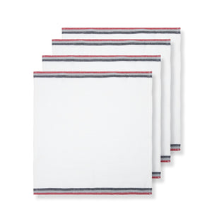 Normandy White Napkins in Red, Grey, & Black Stripes, Set of 4