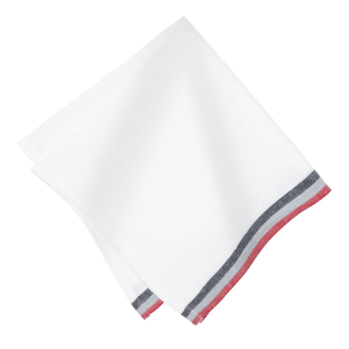 Normandy White Napkins in Red, Grey, & Black Stripes, Set of 4