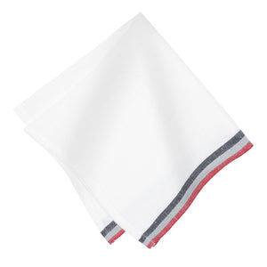 Normandy White Napkins in Red, Grey, & Black Stripes, Set of 4