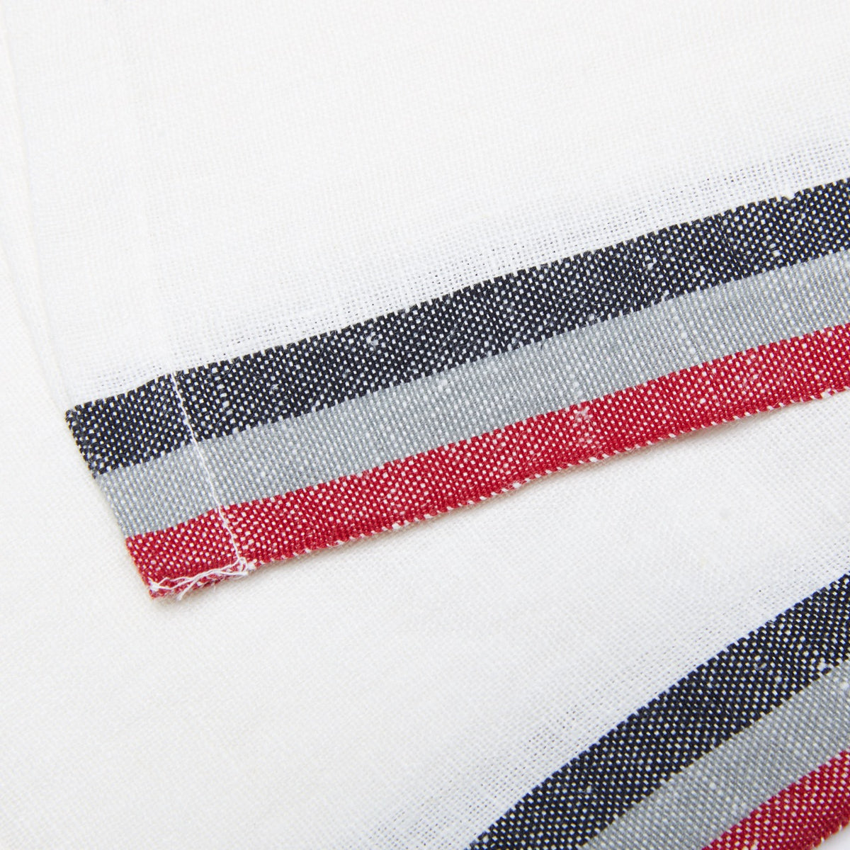 Normandy White Napkins in Red, Grey, & Black Stripes, Set of 4