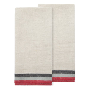 Normandy Natural Tea Towels in Red, Grey, & Black Stripes, Set of 2