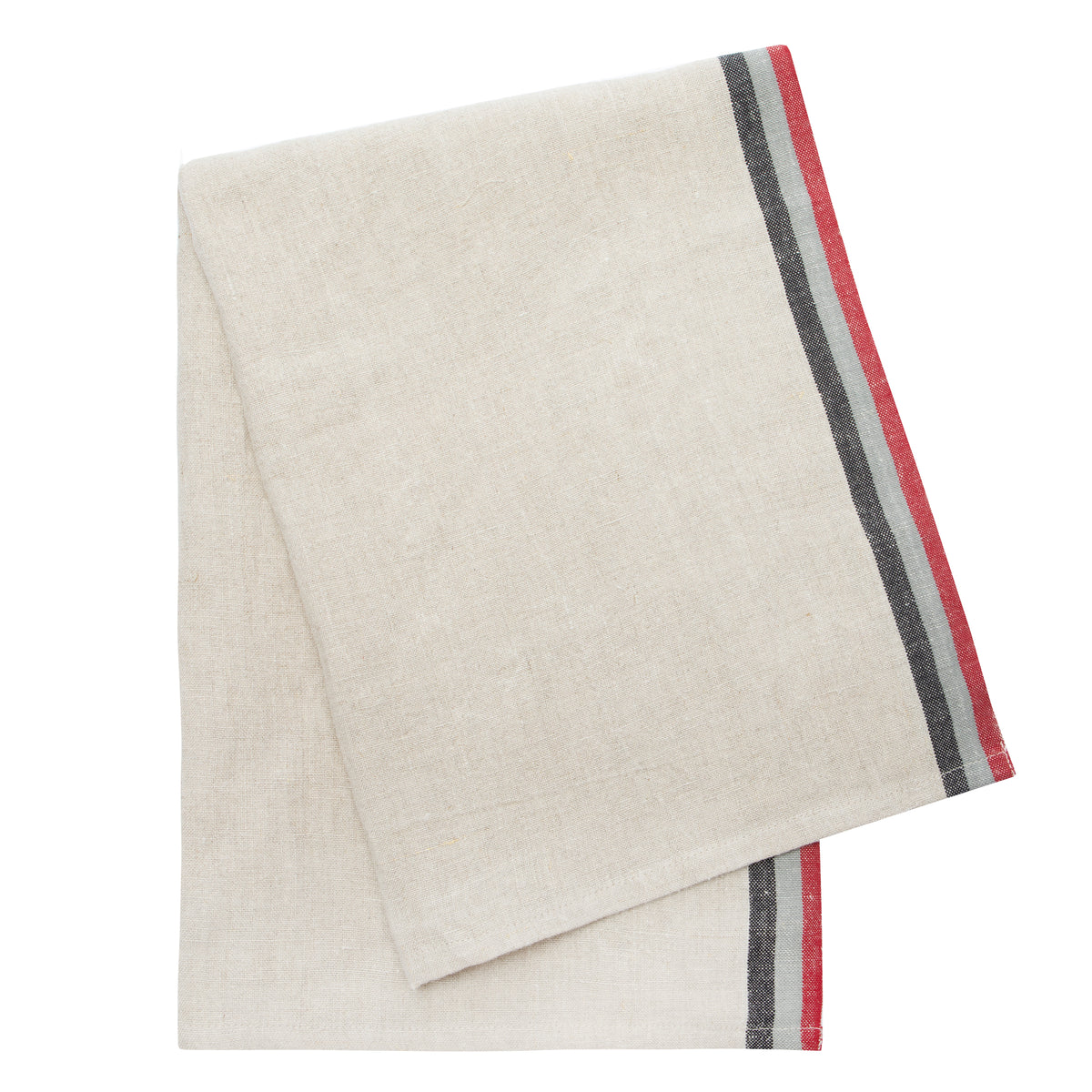 Normandy Natural Tea Towels in Red, Grey, & Black Stripes, Set of 2