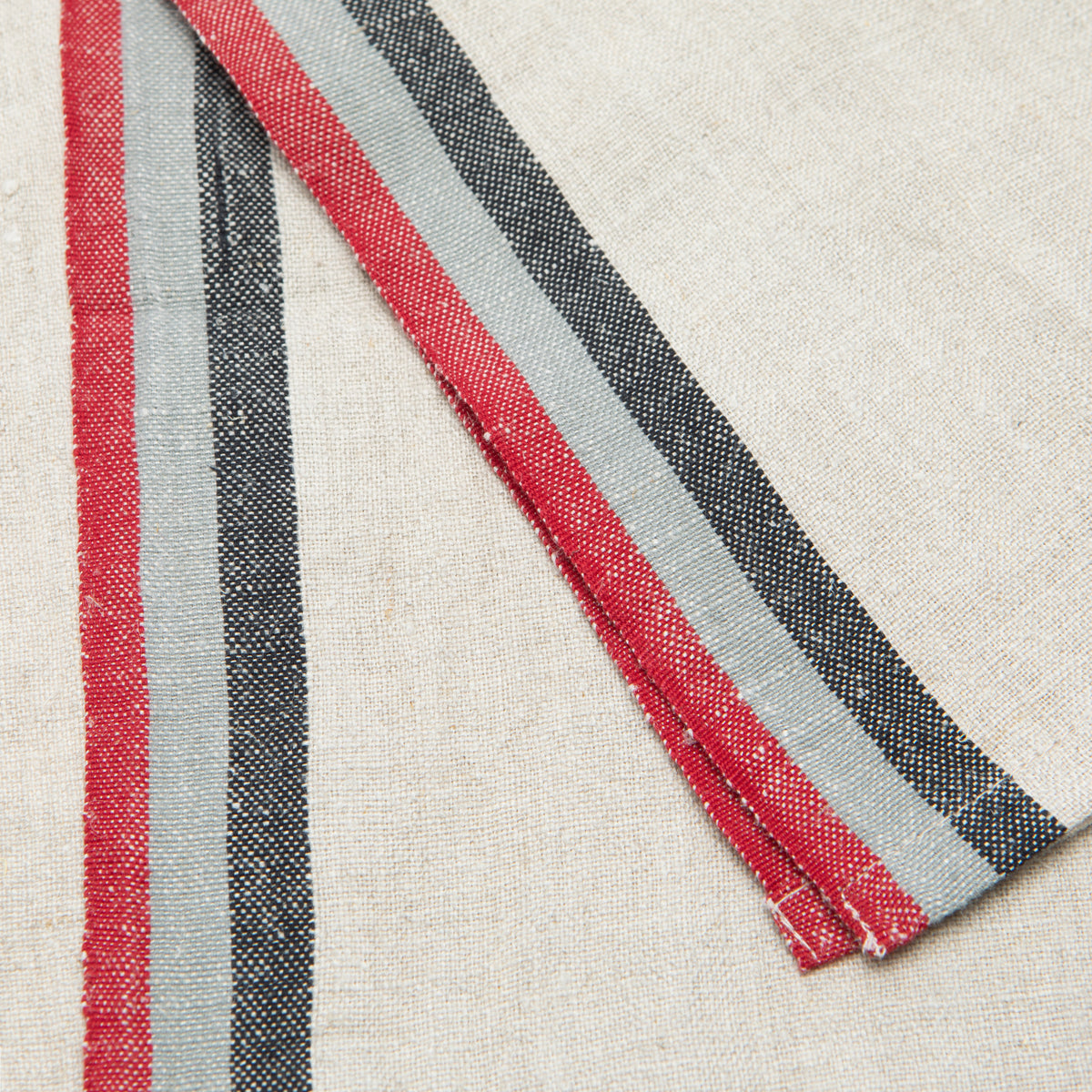 Normandy Natural Tea Towels in Red, Grey, & Black Stripes, Set of 2