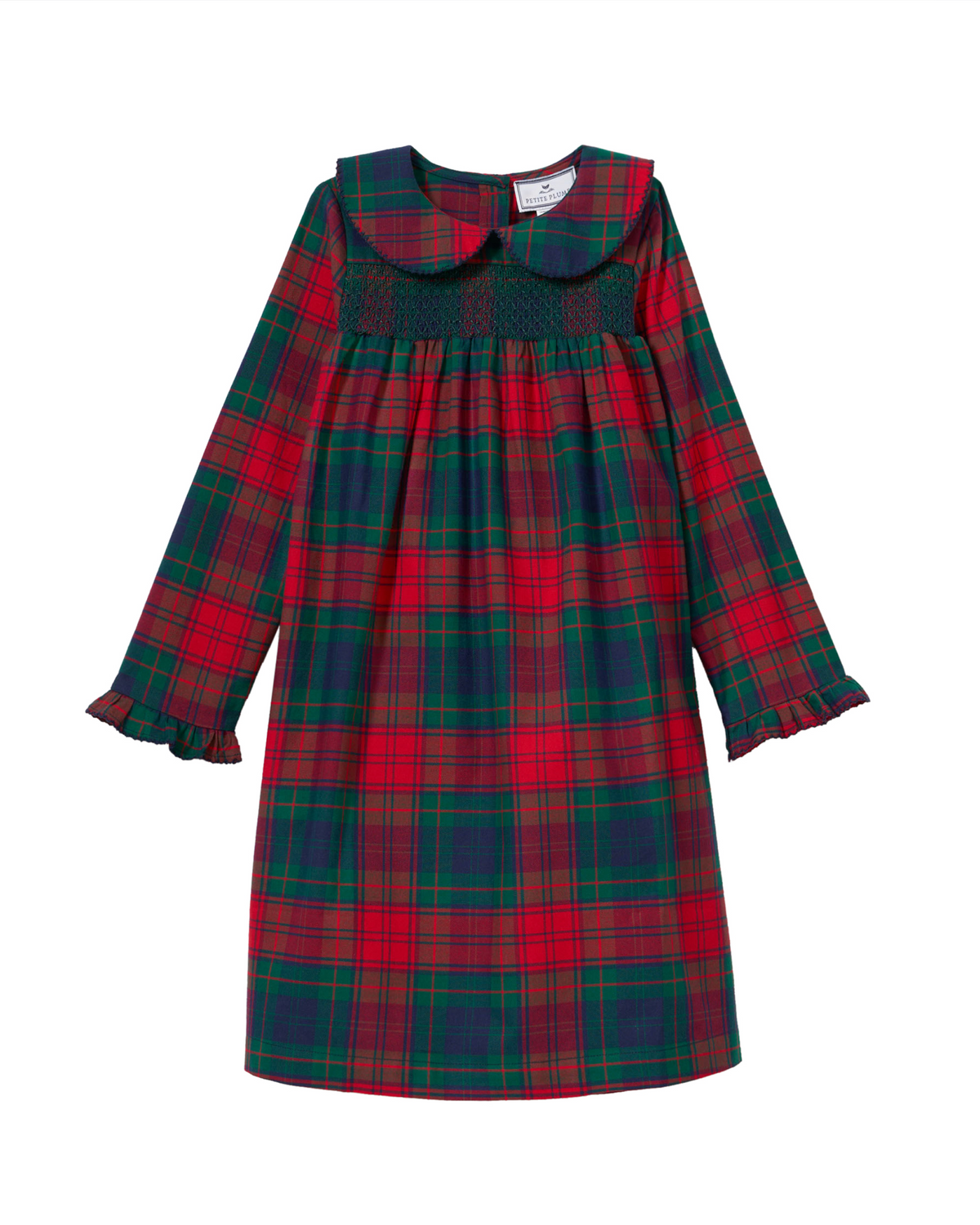Front view of Girl’s Brushed Twill Eloise Nightgown in St. James Tartan with ruffled cuffs