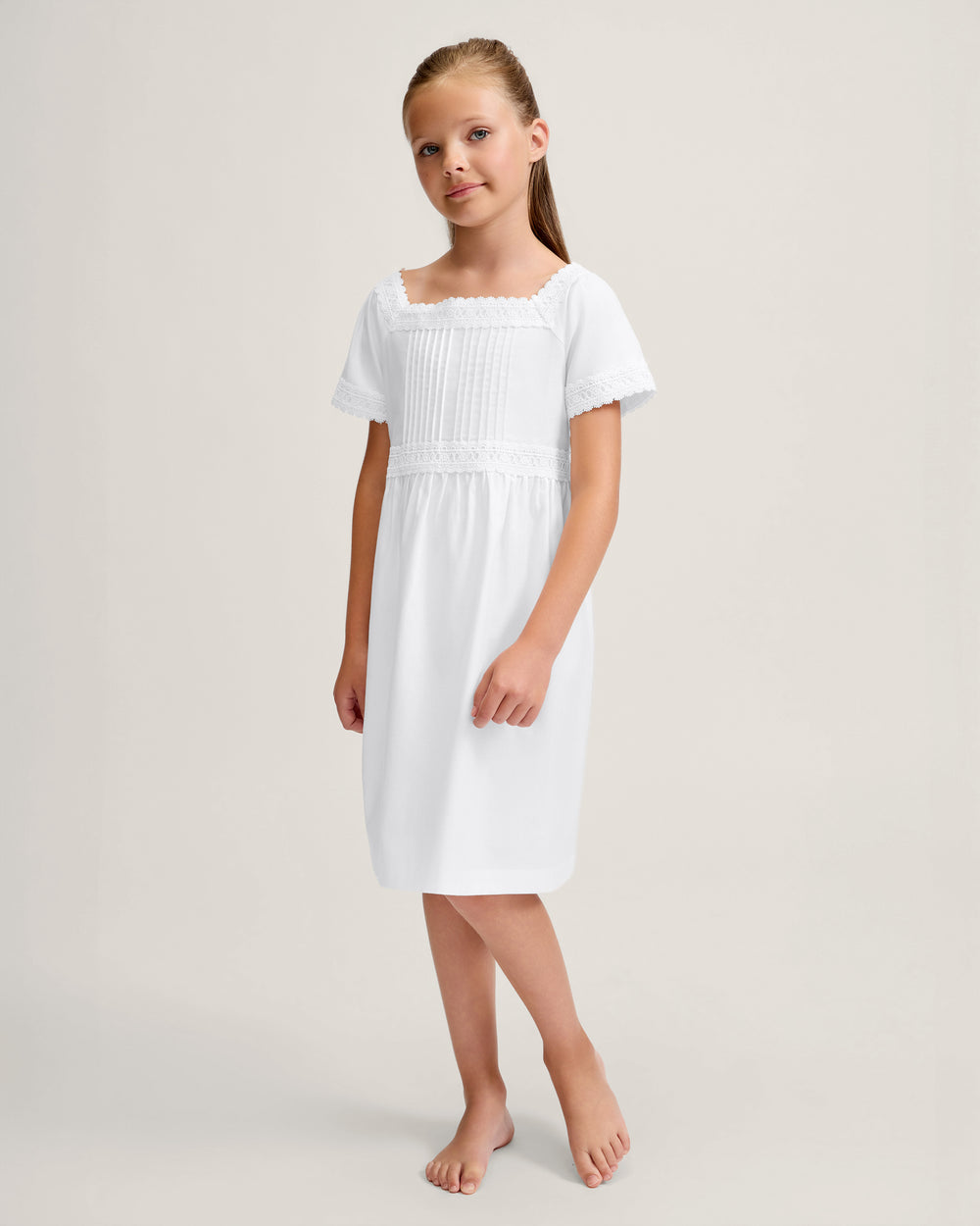 Girl's Twill Juliette Nightgown in White