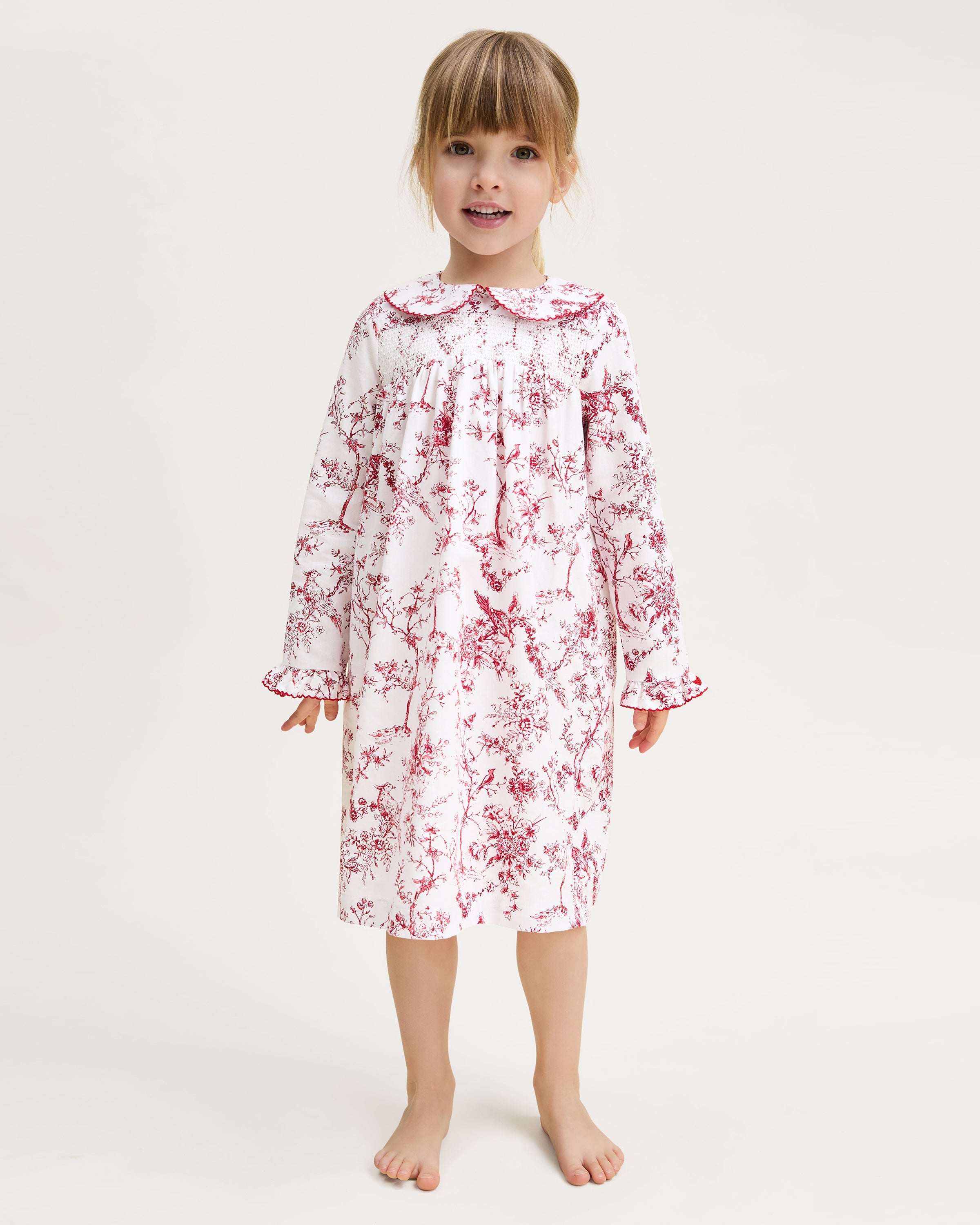 Girl’s Twill Eloise Nightgown in Red Timeless Toile