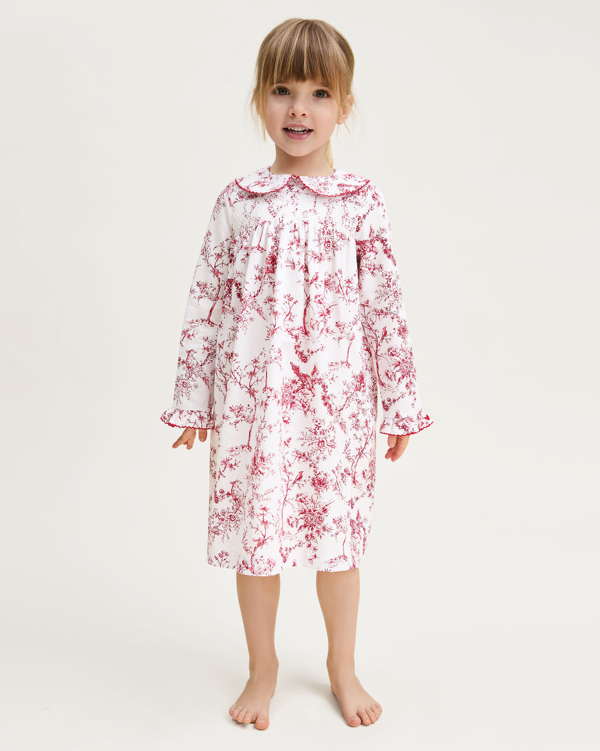 Girl’s Twill Eloise Nightgown in Red Timeless Toile