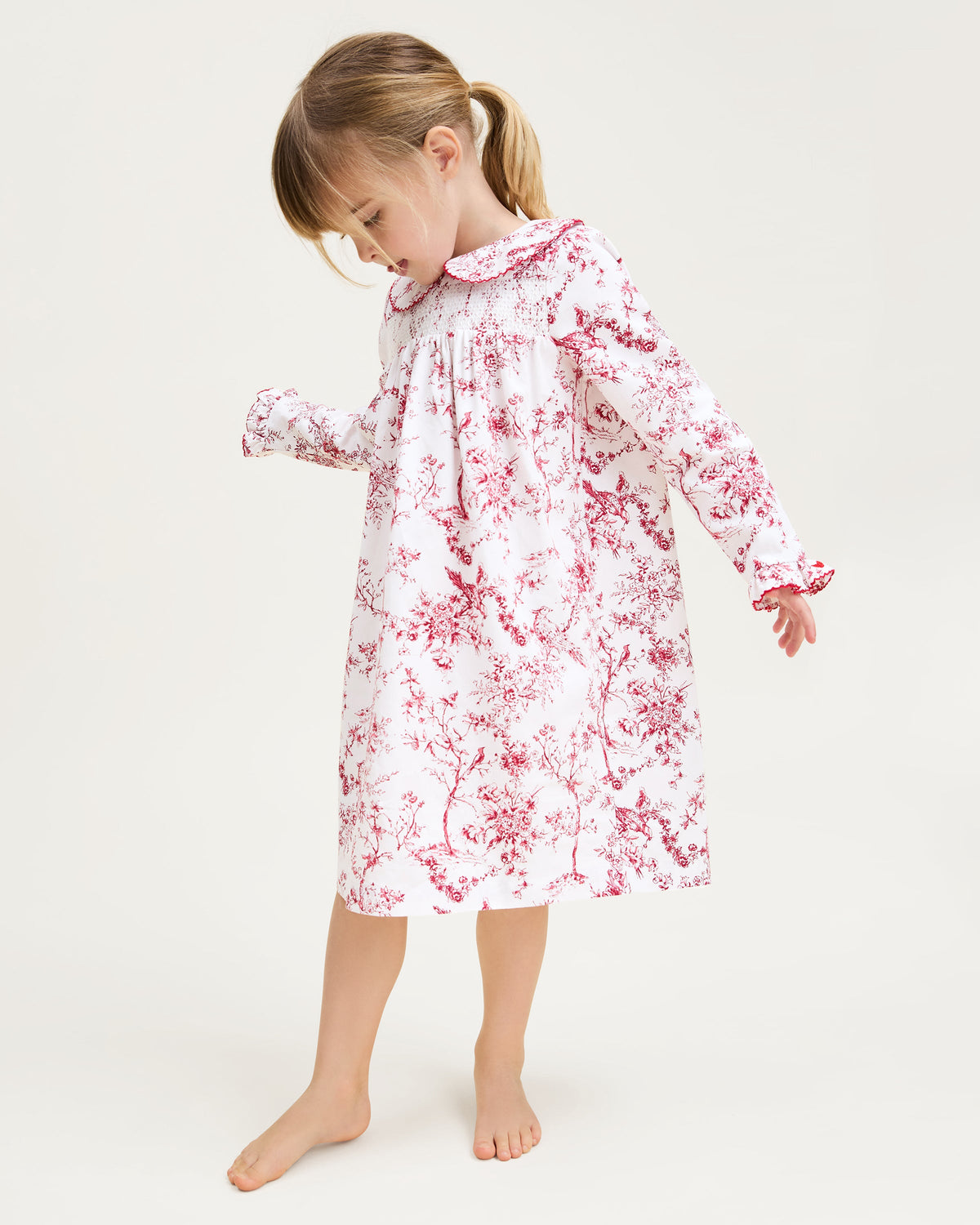Girl’s Twill Eloise Nightgown in Red Timeless Toile