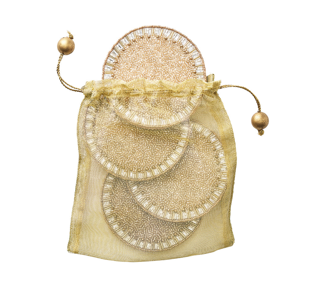 Bevel Drink Coasters in Gold & Silver, Set of 4 in a Gift Box