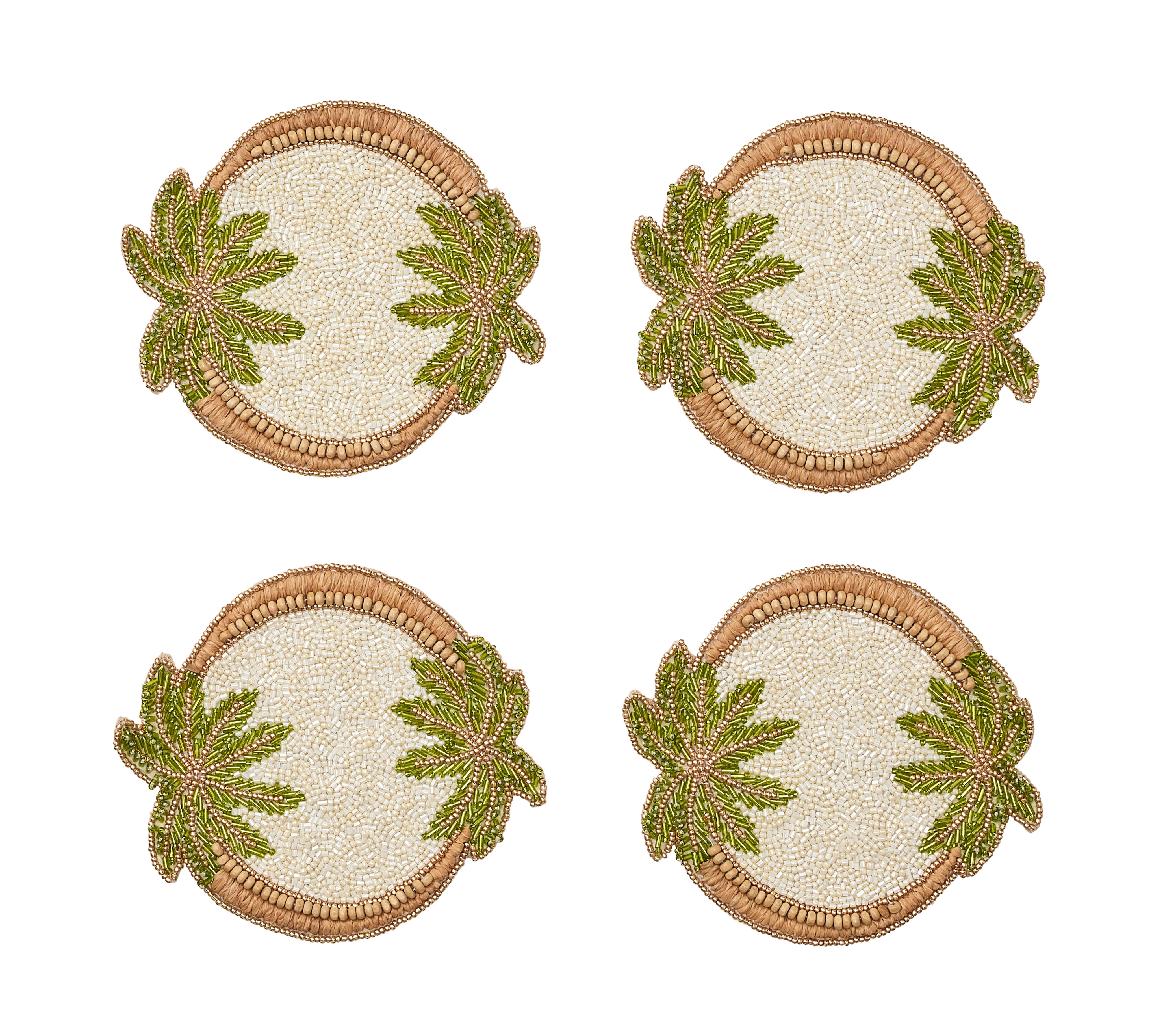 Oasis Coasters in Ivory, Green & Gold, Set of 4 in a Gift Bag