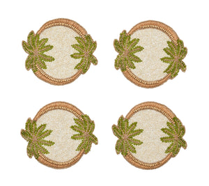 Oasis Coasters in Ivory, Green & Gold, Set of 4 in a Gift Bag